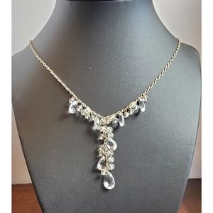 Givenchy Vintage Crystal Y Drop Round Link Chain Necklace Silver Tone 16in
